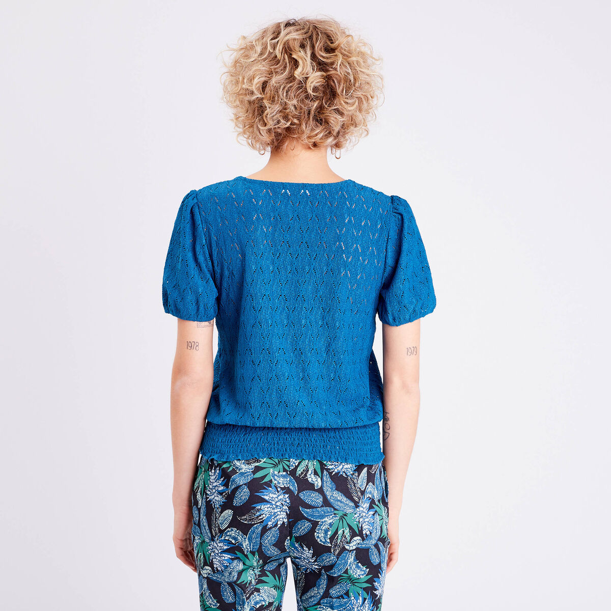 Blouse manches courtes bleu canard femme
