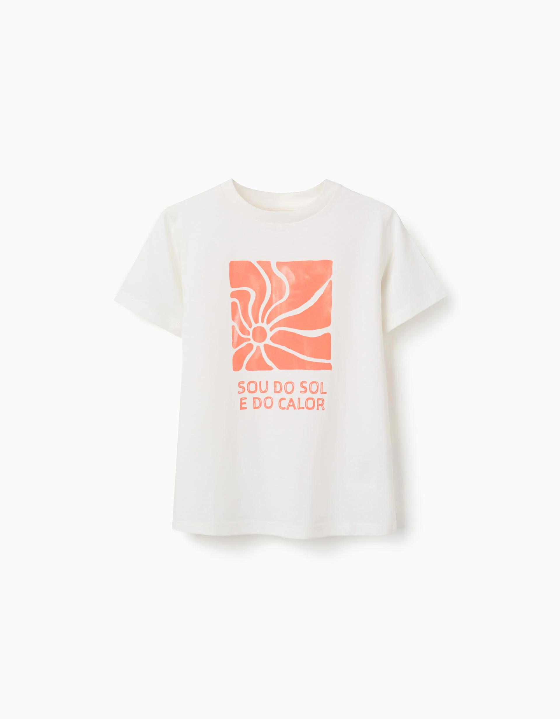 Cotton T-shirt with Sou do Sol print for boys, white/orange
