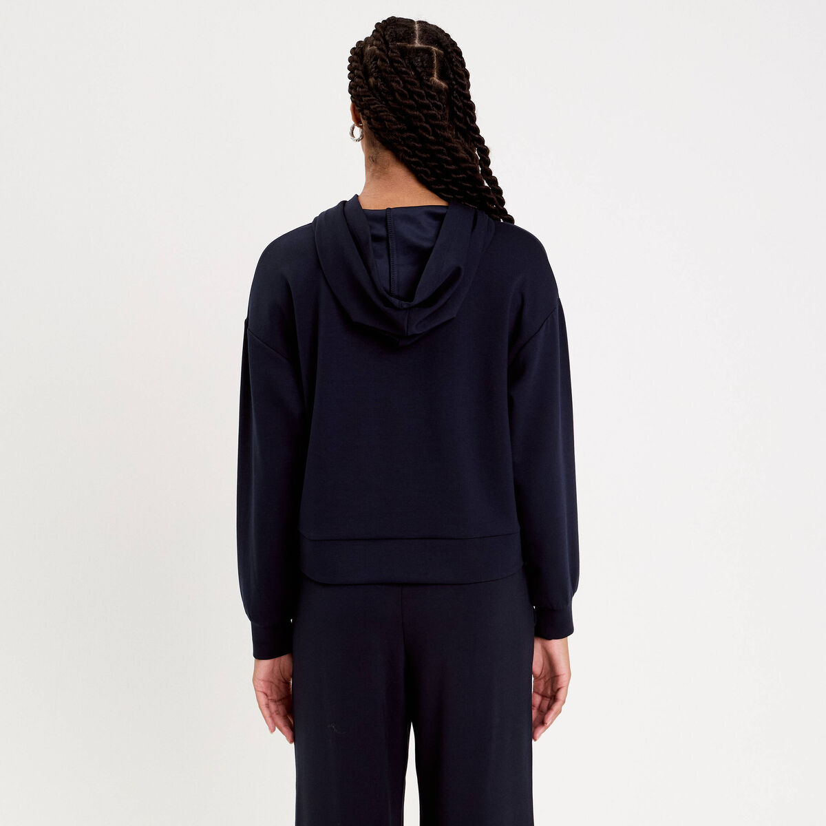 Sweat à capuche manches longues bleu marine femme