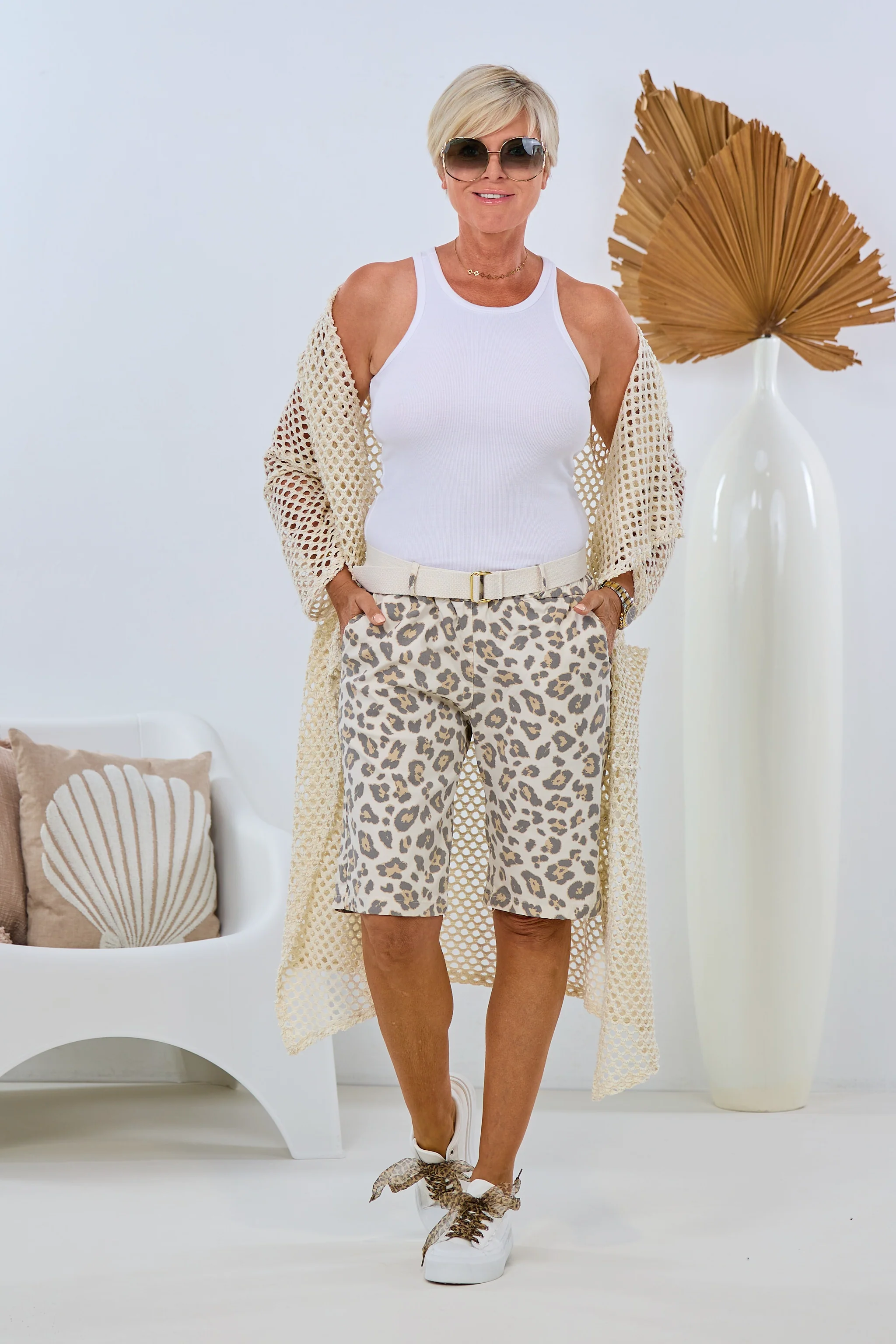 Shorts im Leo-Design, beige-leo