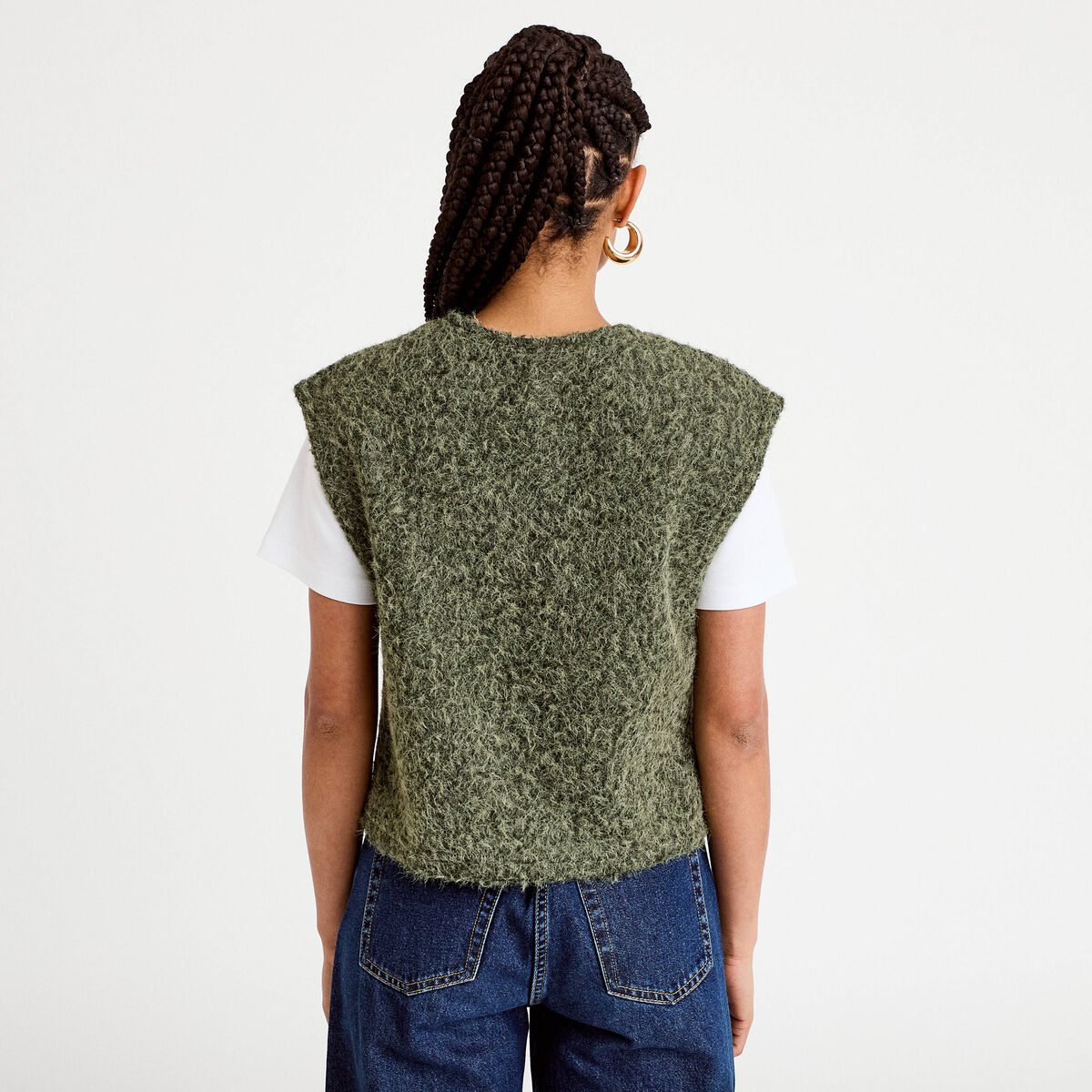 Gilet sans manches effet polaire vert kaki femme