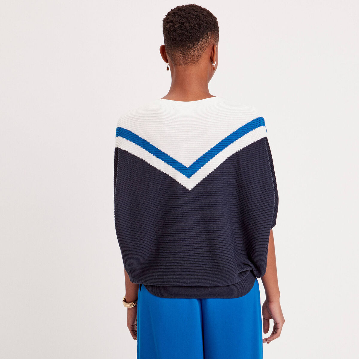 Pull manches 3/4 chauve-souris bleu marine femme