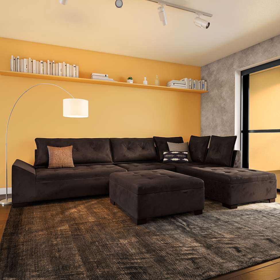 Sofá de Canto 5 Lugares com Chaise Esquerdo Corupá Suede Café em Promoção | Ofertas na Americanas