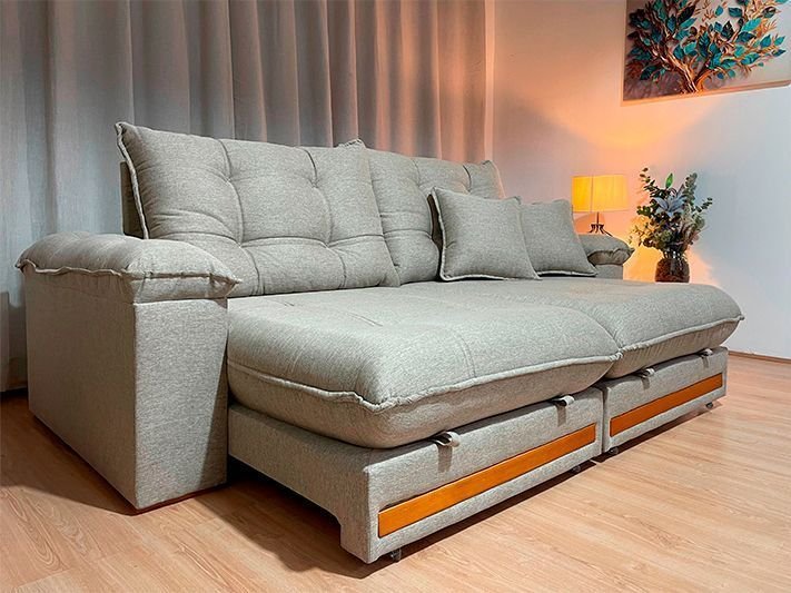 Sofá Retrátil Reclinável 2,10 M Linho Bege A226 Gael