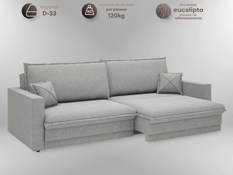 Sofá Tango 2,20m sem Caixa, Retrátil e Reclinável Linho Soft Prata - Netsofas