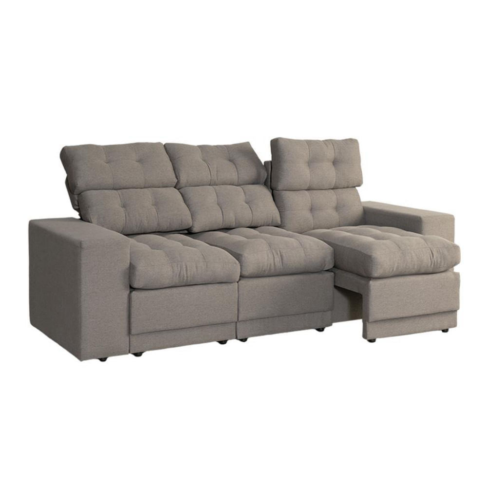 Sofá 3 Lugares Retrátil e Reclinável Baden Linho Cinza 230 cm