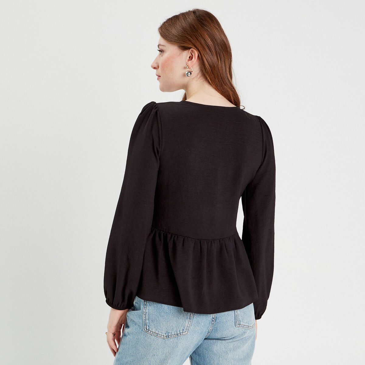 Blouse col en V noeuds noir femme