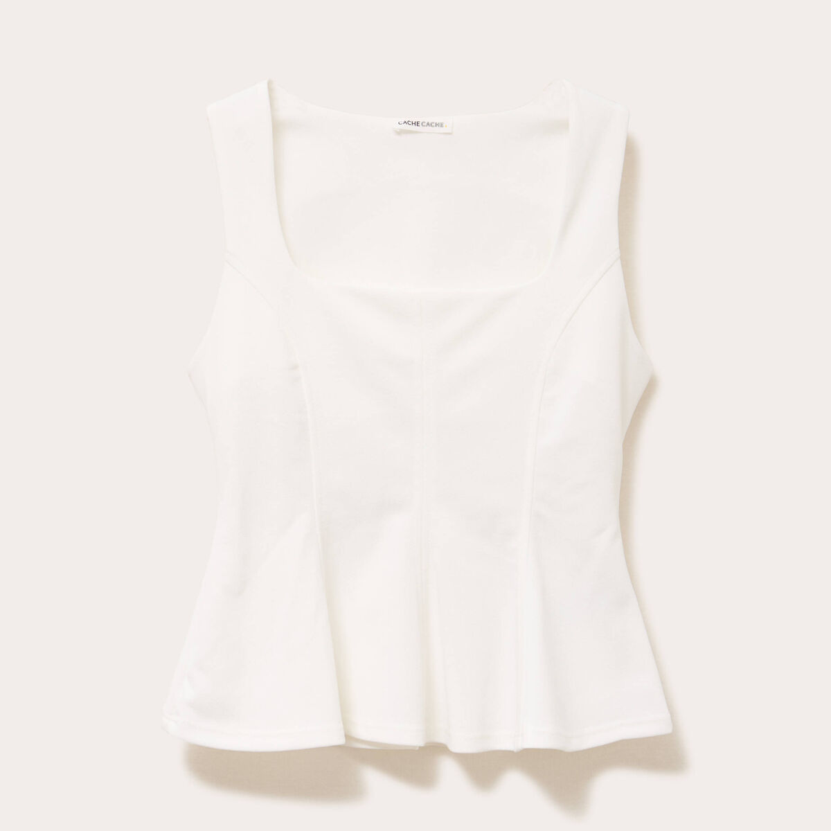 Top cintré col carré sans manches ecru femme
