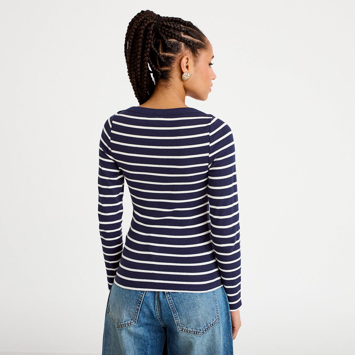 T-shirt col bateau bleu marine femme