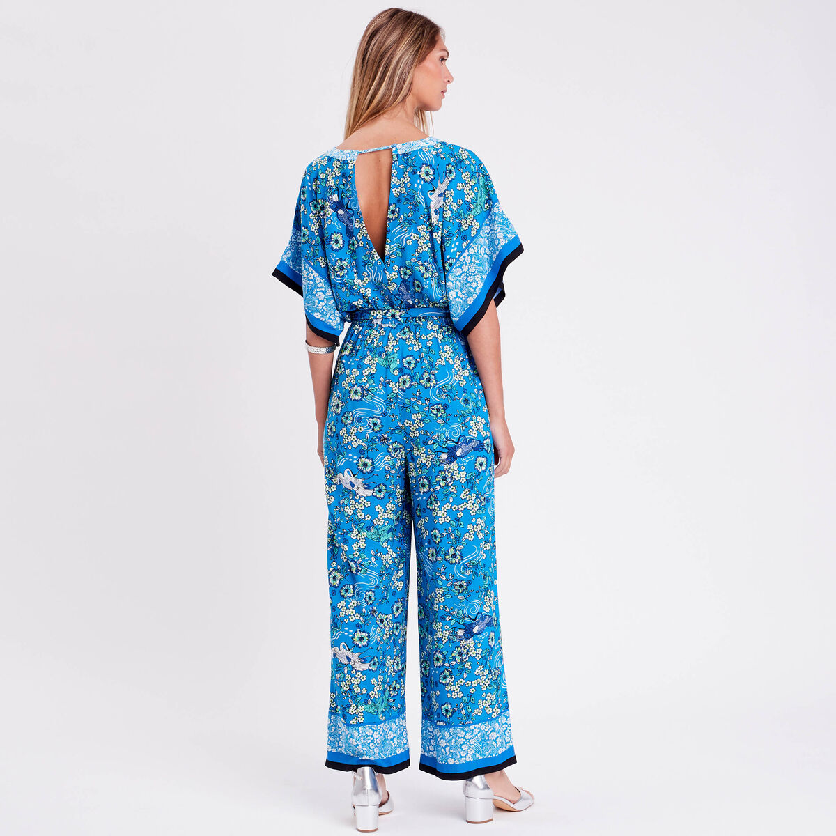 Combinaison pantalon satin bleu clair femme