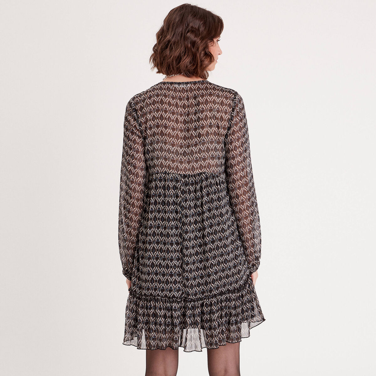 Robe trapèze col en V noir femme