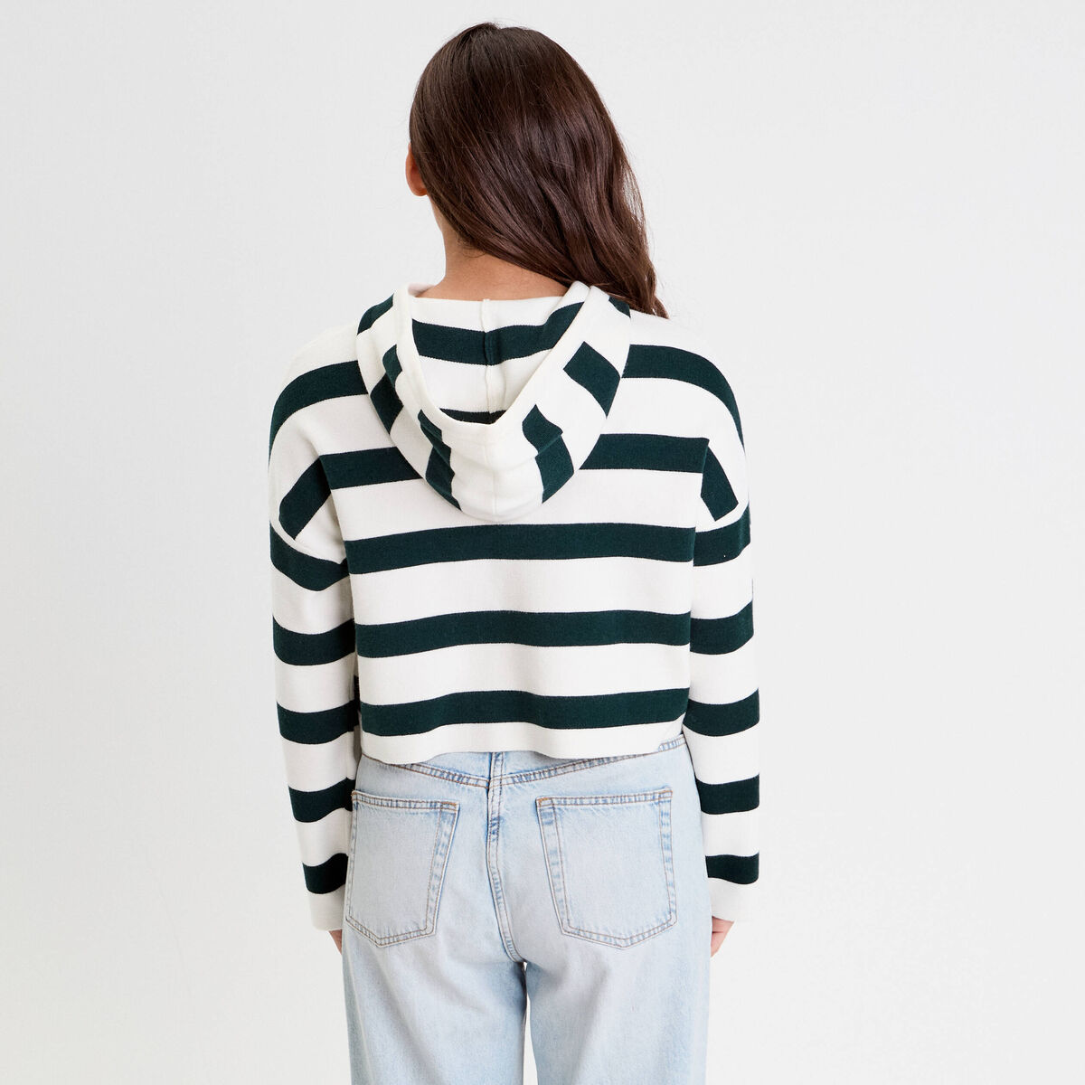 Pull à capuche manches longues vert foncé femme