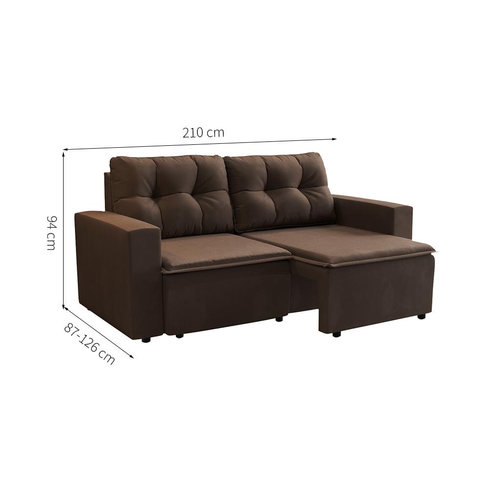 Sofá 3 Lugares Retrátil Amsterdã II Suede Marrom 210 cm
