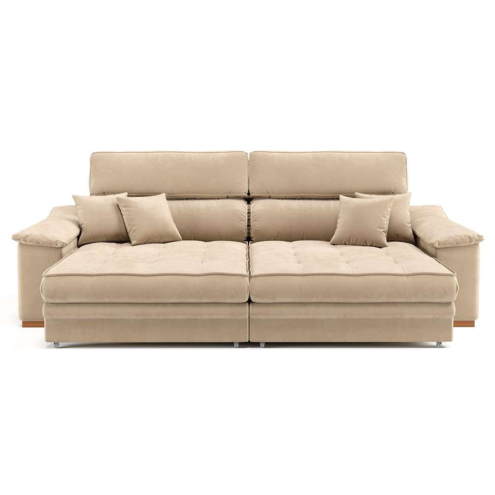 Sofá 3 Lugares Retrátil e Reclinável Pascal Veludo Bege em Promoção | Ofertas na Americanas