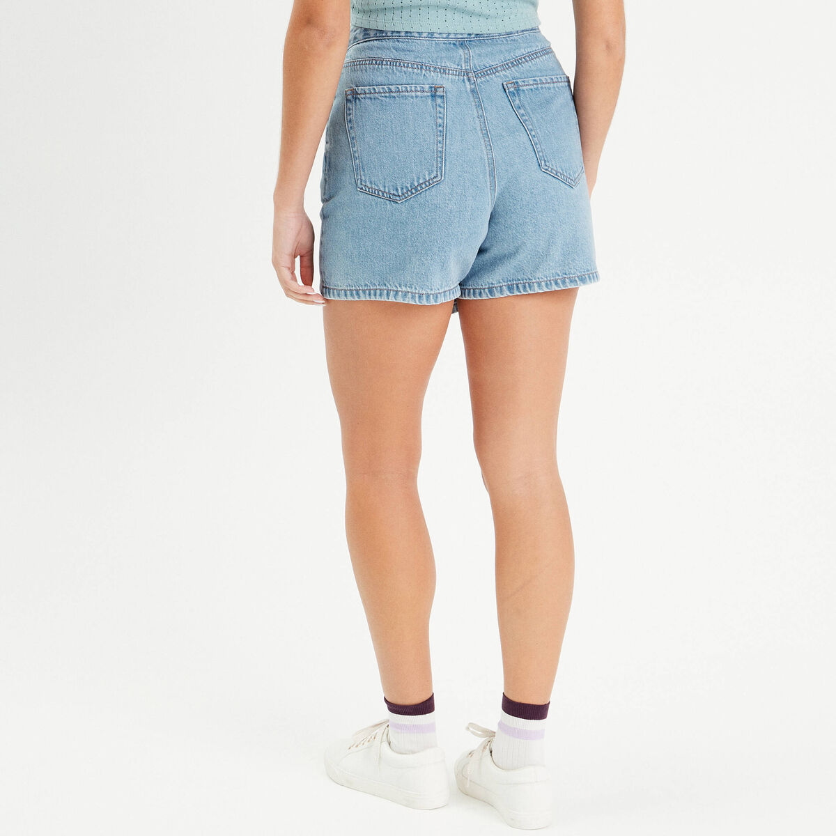 Jupe-short droite en jean denim double stone femme