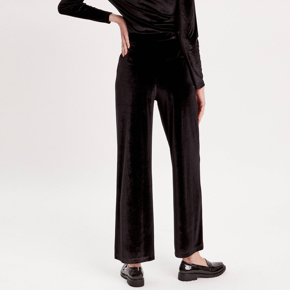 Pantalon city large velours noir femme