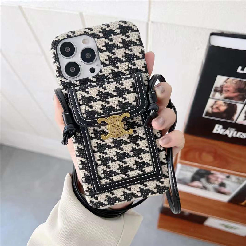 iphone16/15/15pro スマホケース 斜めがけ celine iphone14pro ショルダー ケース 大人 女子 セリーヌ アイフォン12/11pro max ケース ブランド かわいい iphonexs/xs max 保護カバー 千鳥柄