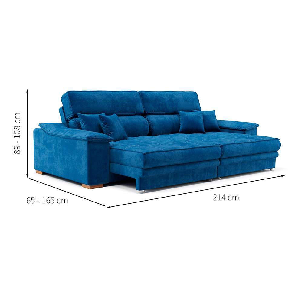 Sofá 3 Lugares Retrátil e Reclinável Pascal Veludo Azul Marinho em Promoção | Ofertas na Americanas