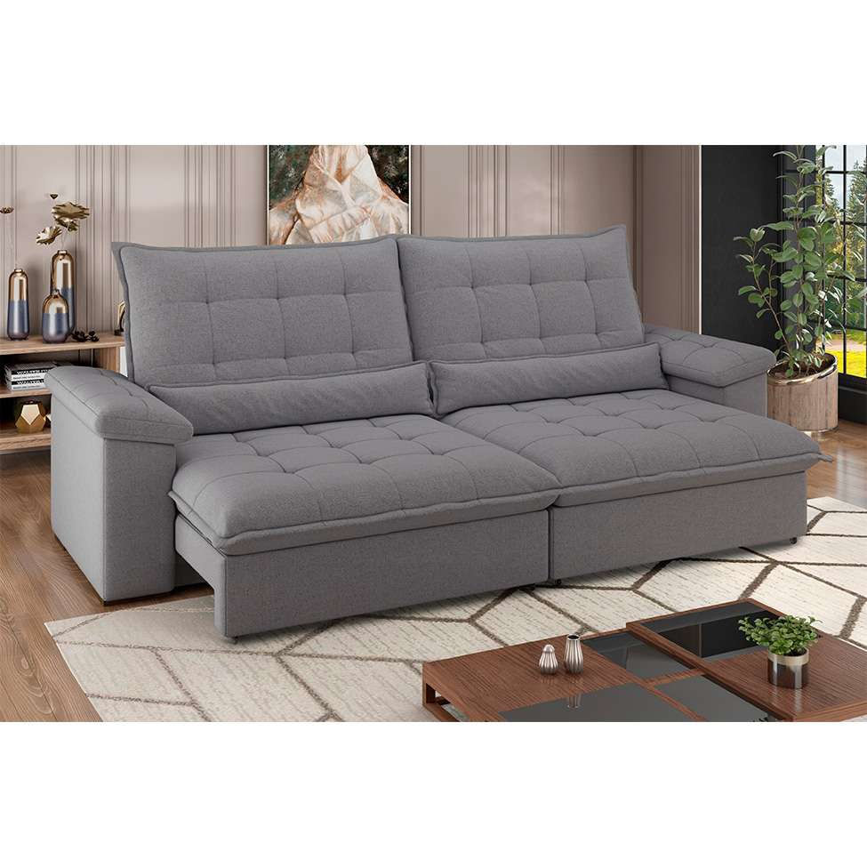 Sofá 4 Lugares Retrátil e Reclinável Módena Molas Ensacadas Linho Cinza em Promoção | Ofertas na Americanas