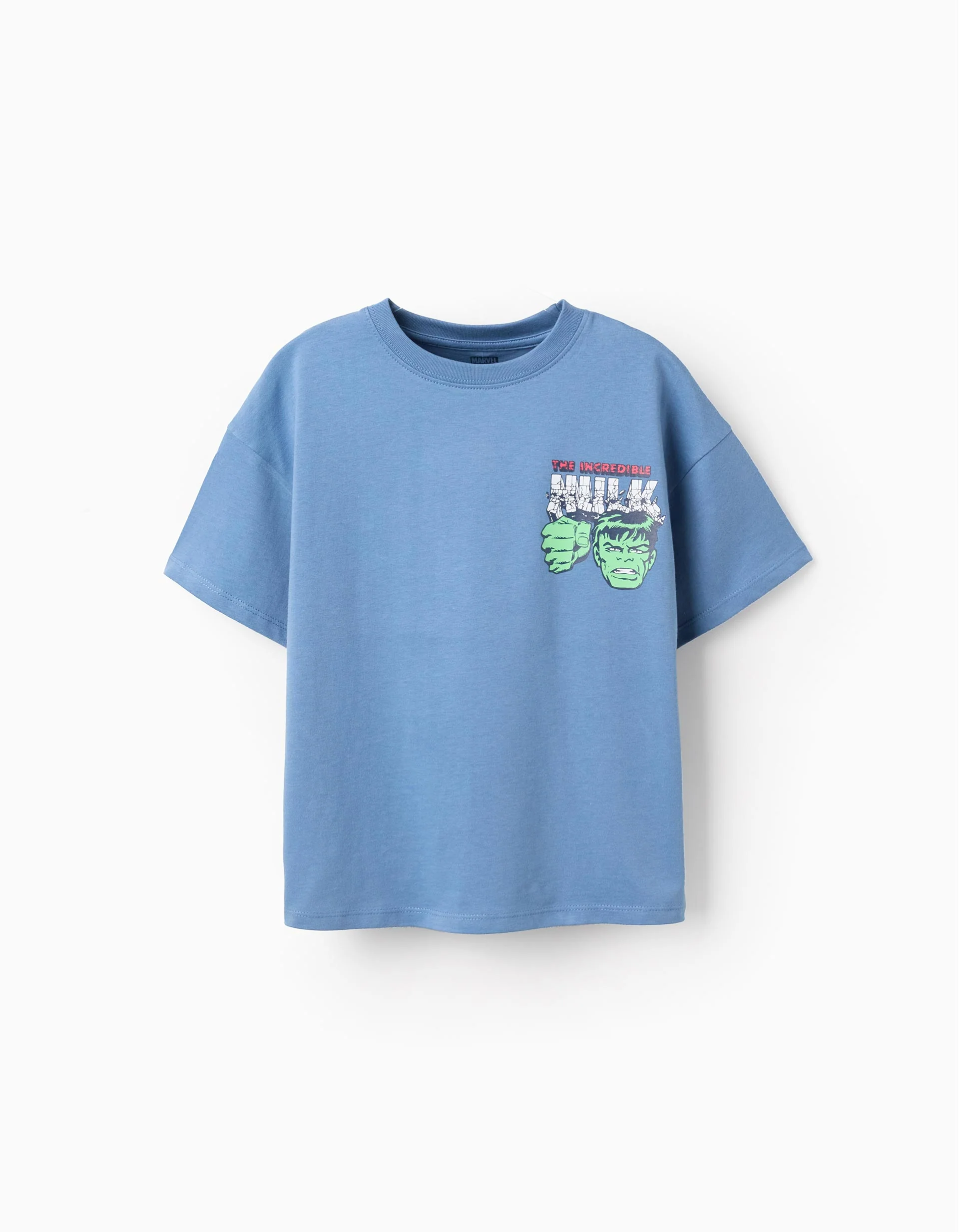 Cotton T-shirt with Hulk prints for boys, blue