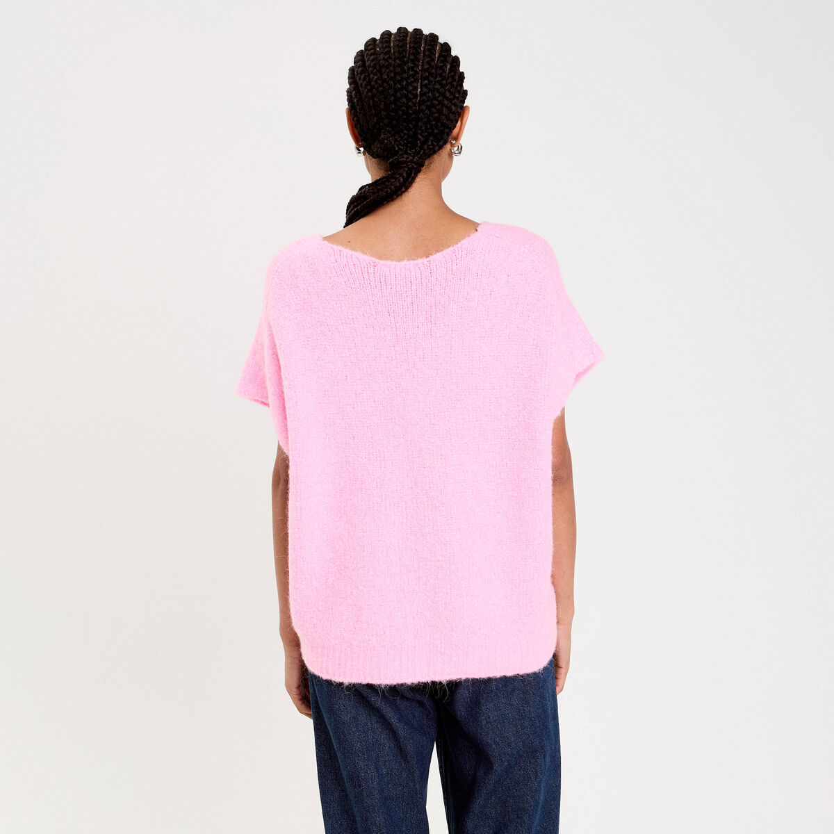 Pull oversize sans manches col v rose femme