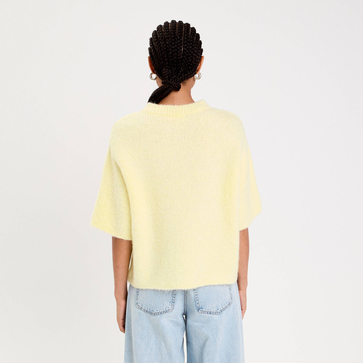 Pull manches courtes jaune clair femme