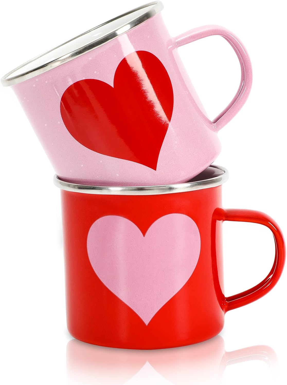 2Pcs Valentine's Day Enamel Mug Set Red Pink Heart Coffee Mug Love Heart Drinking Cups for Valentine's Day Wedding Party Supplies Table Centerpieces  12oz