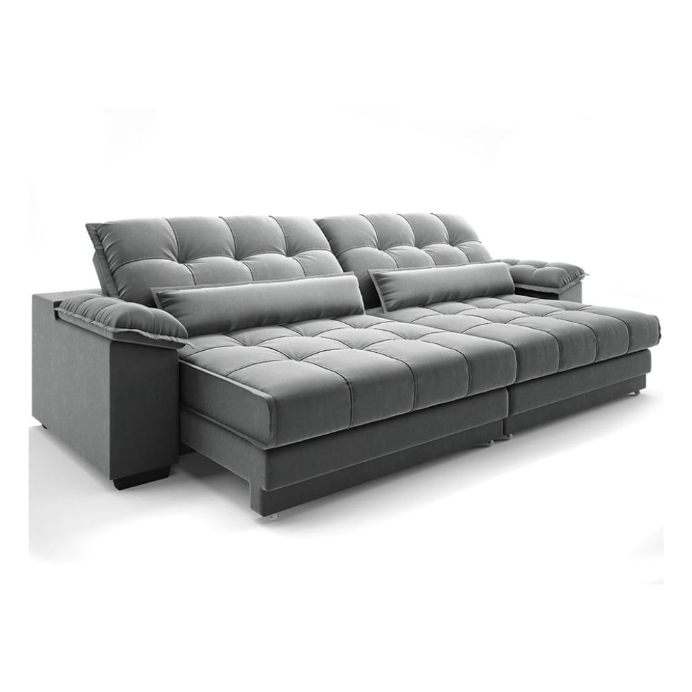 Sofá 4 Lugares Retrátil e Reclinável Majestic Veludo Cinza