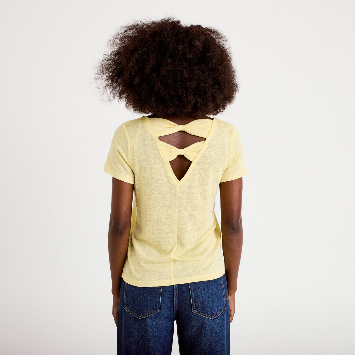 T-shirt noeuds dos jaune clair femme