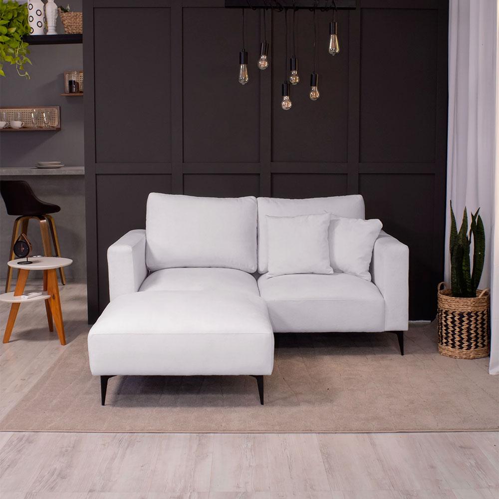 Sofá 2 Lugares com Molas Ensacadas 170 cm e Puff Unne Bouclé Off White