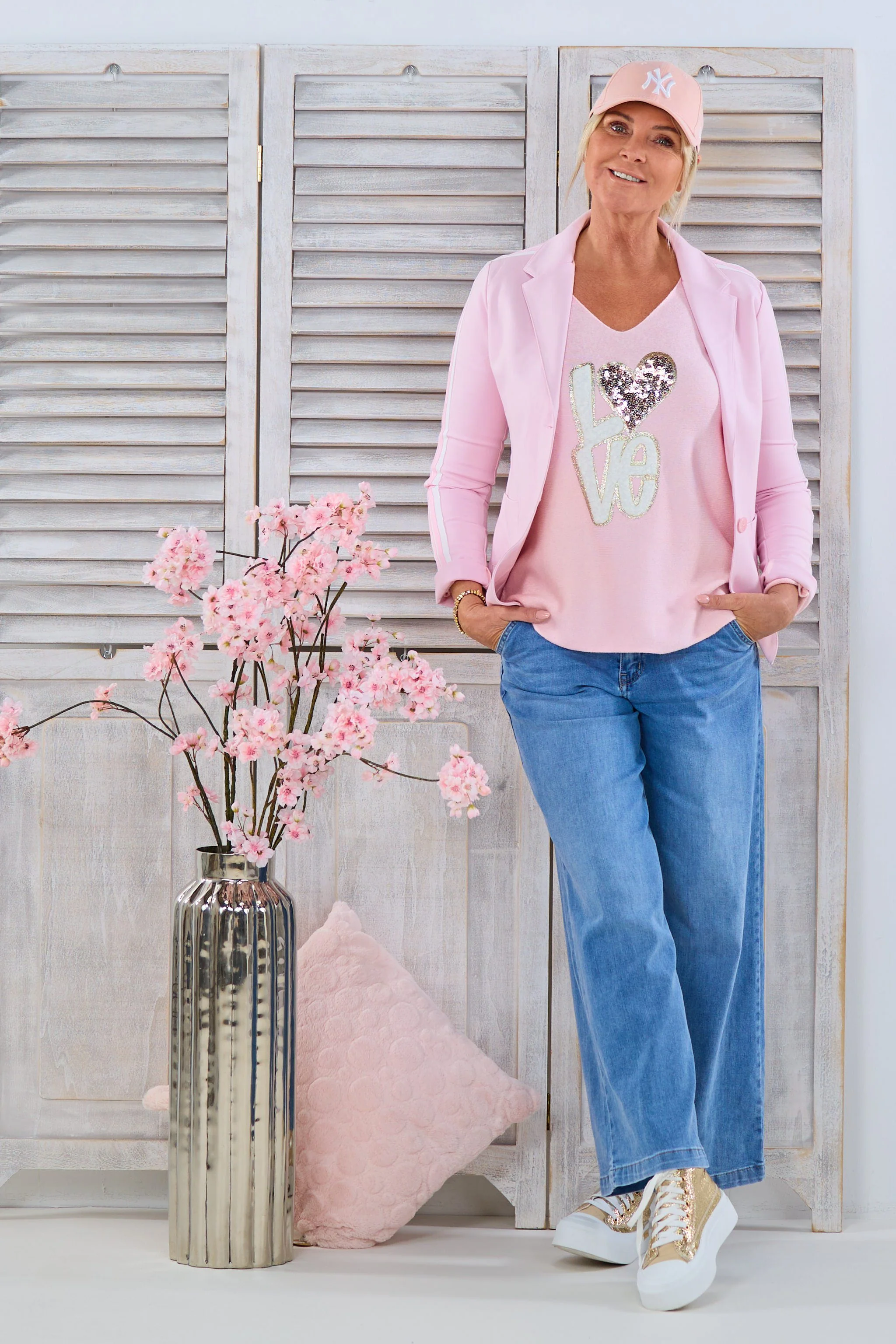 Blazer mit Streifen, rosa