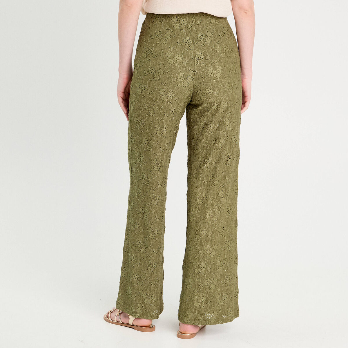 Pantalon large ajouré vert kaki femme