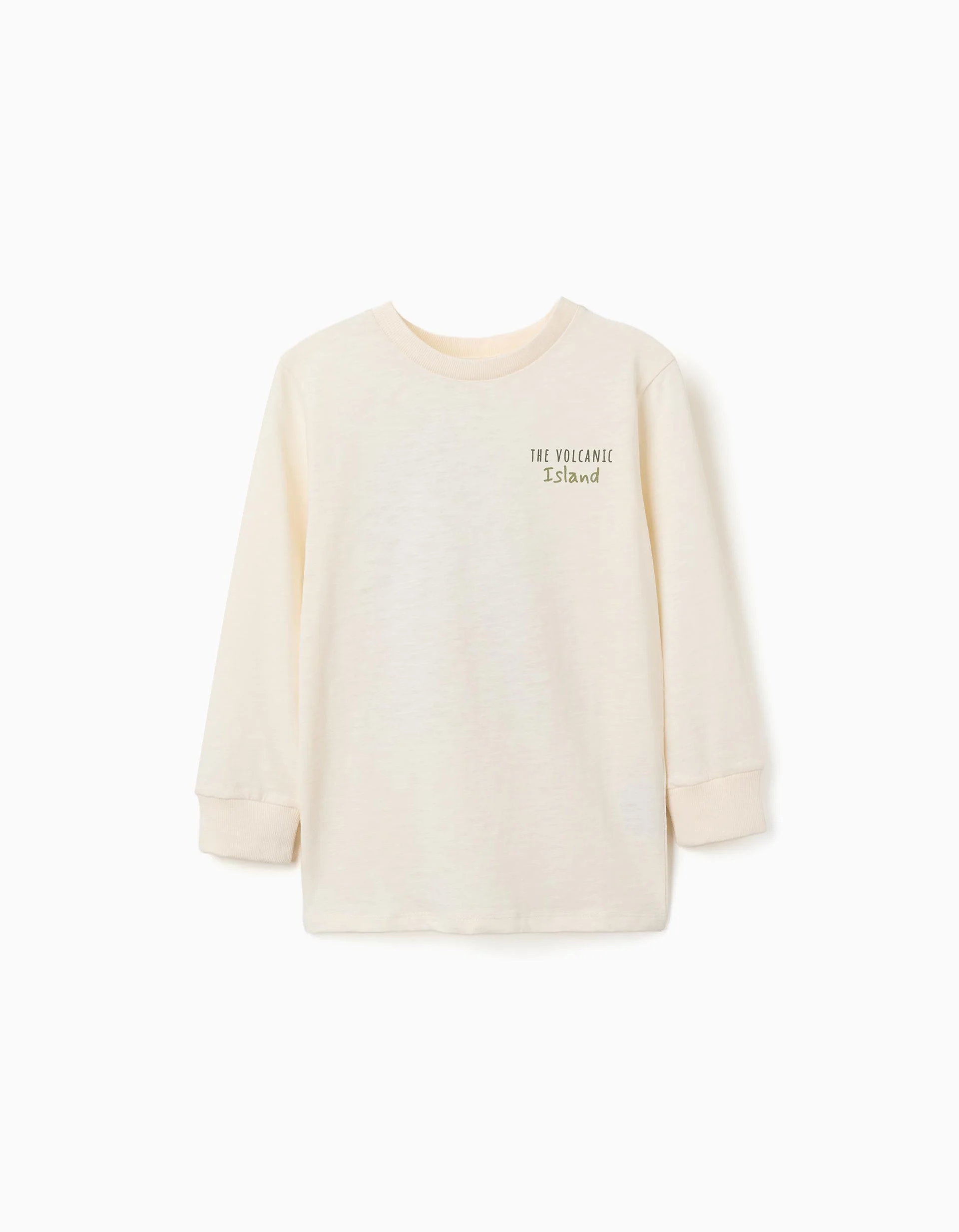 Long sleeve cotton T-shirt with Lanzarote prints for boys, light beige
