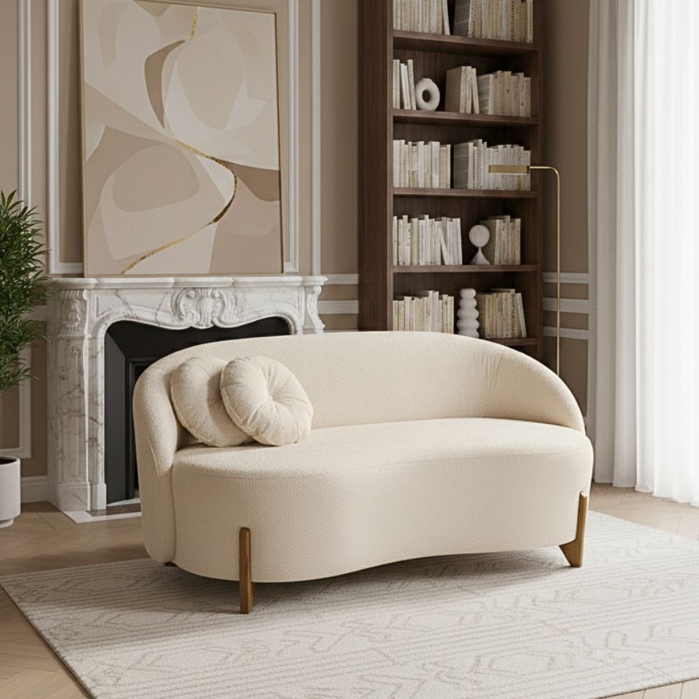 Sofá Orgânico 2 Lugares C/2 Almofadas Curvo Sala Recepção Amsterdã Boucle Off White - Montanari's de