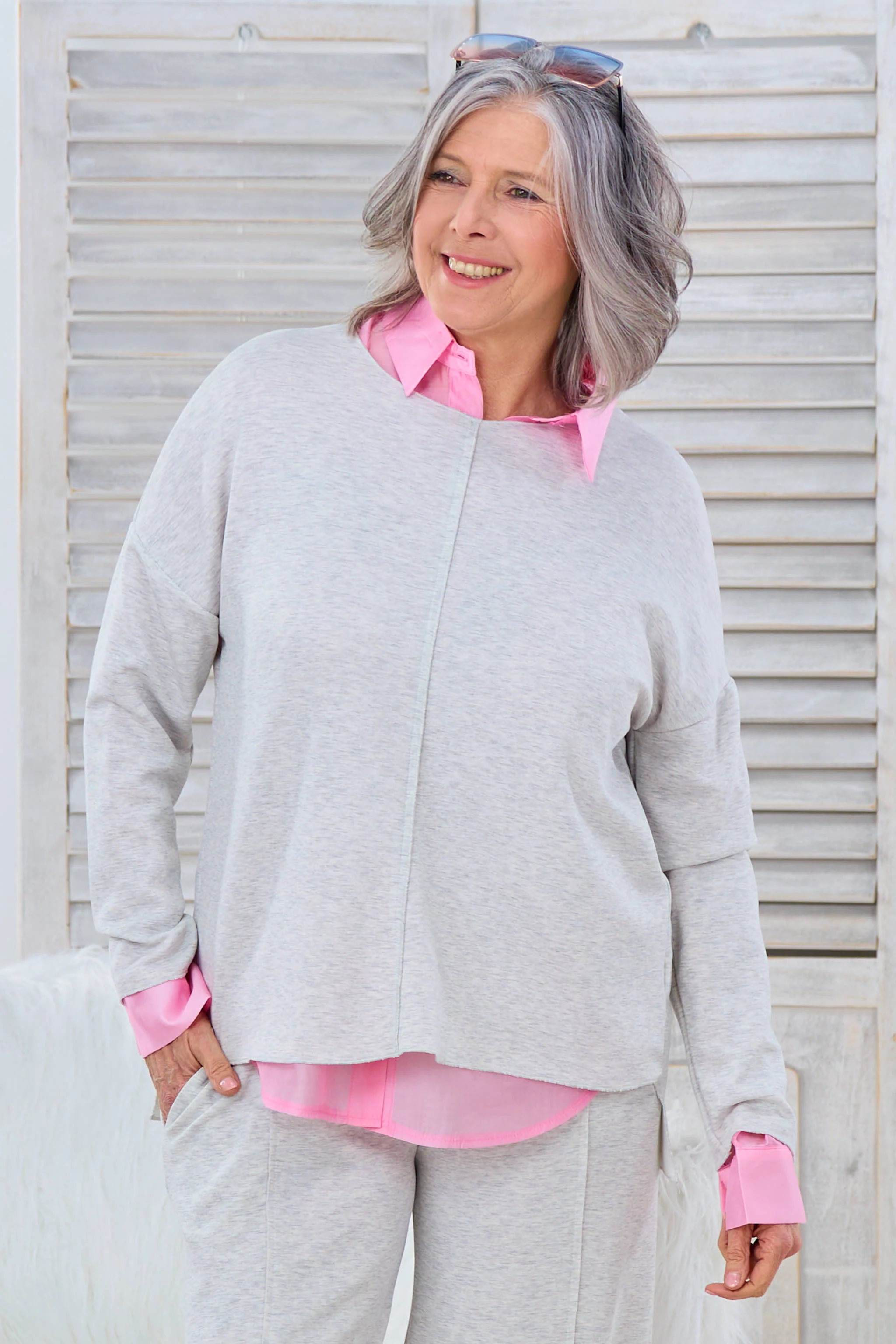 Cozy Freizeitshirt, hellgrau-meliert