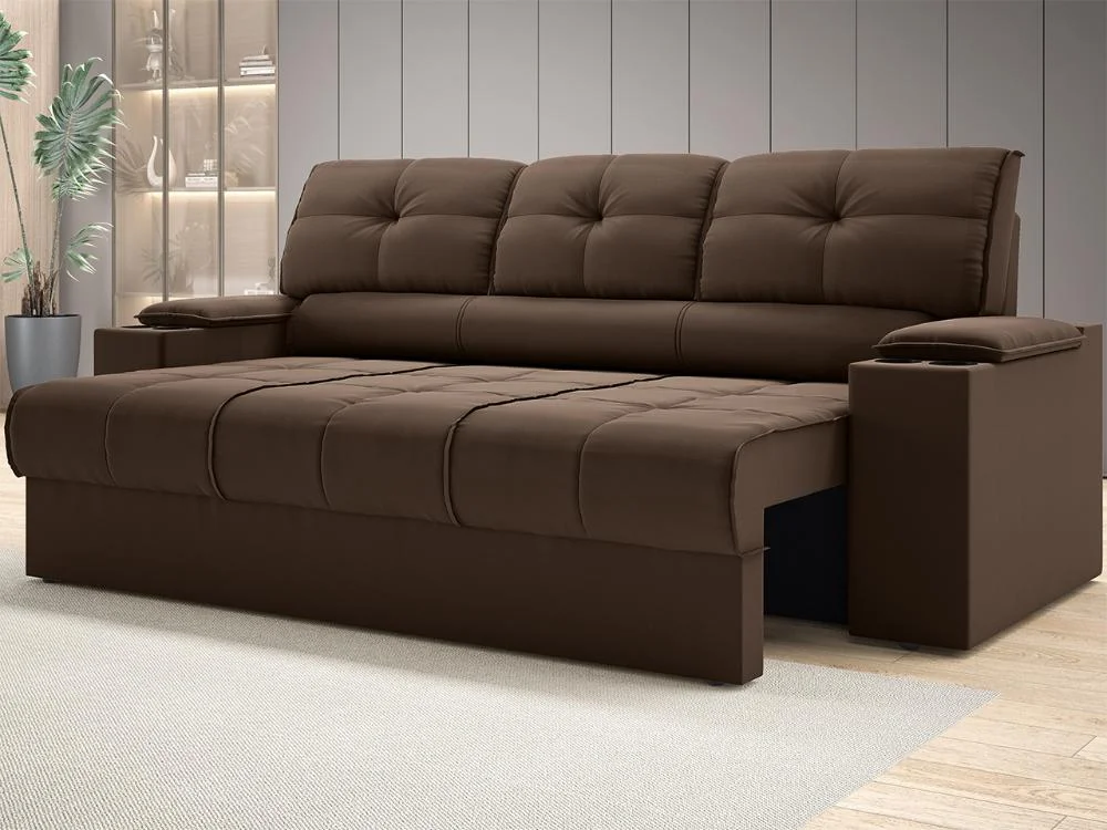 Sofá com Porta Copos Retrátil e Reclinável Tom 2,05m Velosuede - Netsofas - Marrom