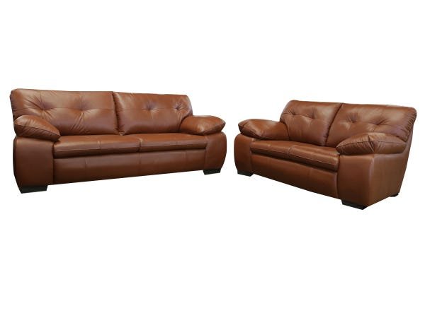 Conjunto Sofá de Couro Marselha 3 e 2 Lugares - Conhaque com Brilho