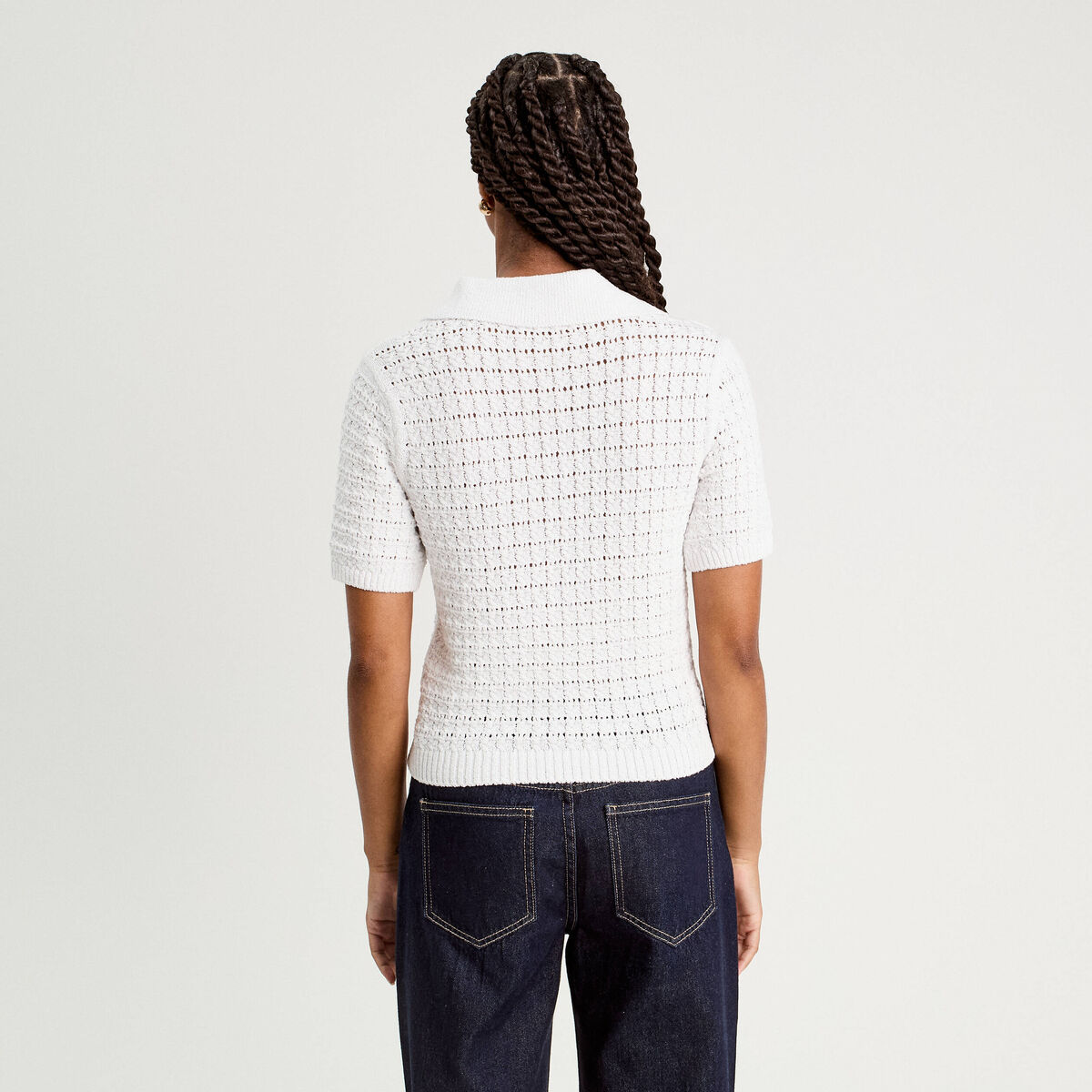 Polo manches courtes ajouré blanc femme