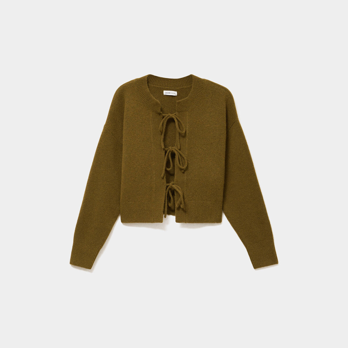 Gilet manches longues noué vert olive femme