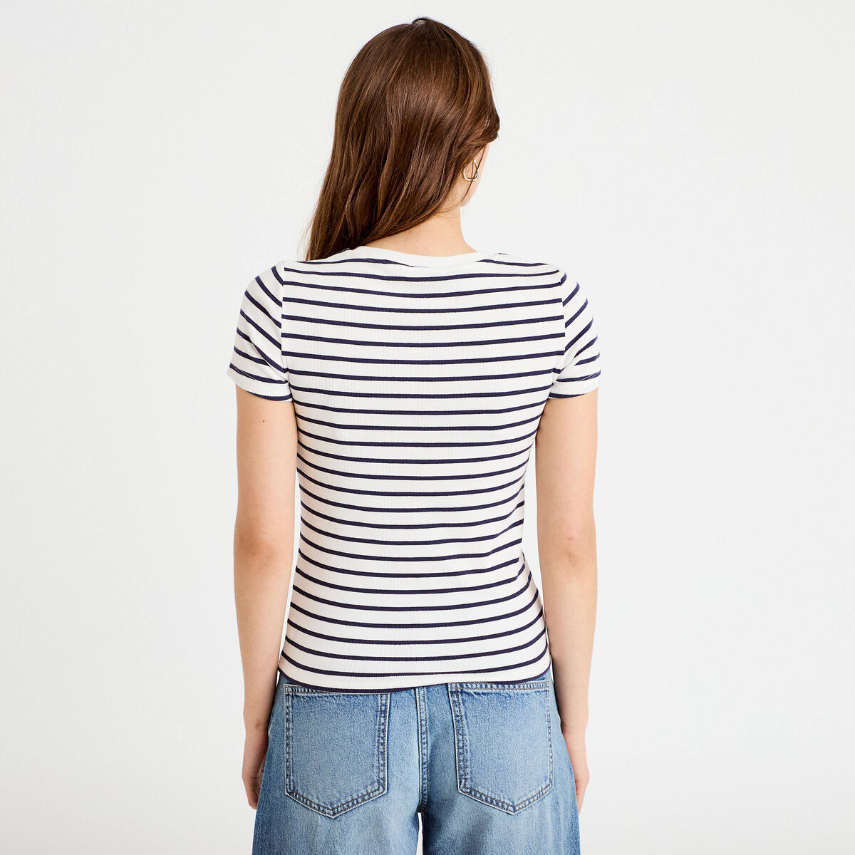 T-shirt côtelé ajusté blanc femme