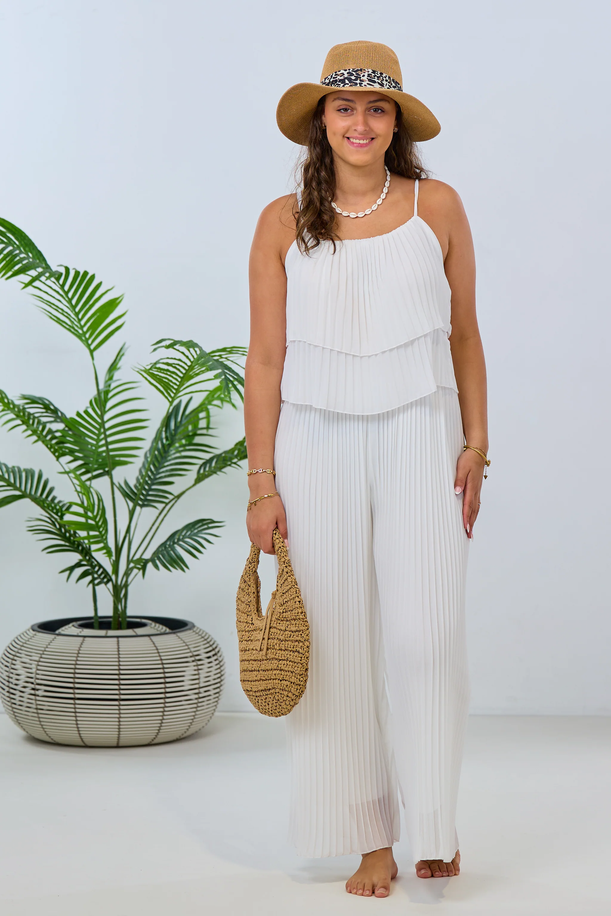 Plissée-Jumpsuit, ecru