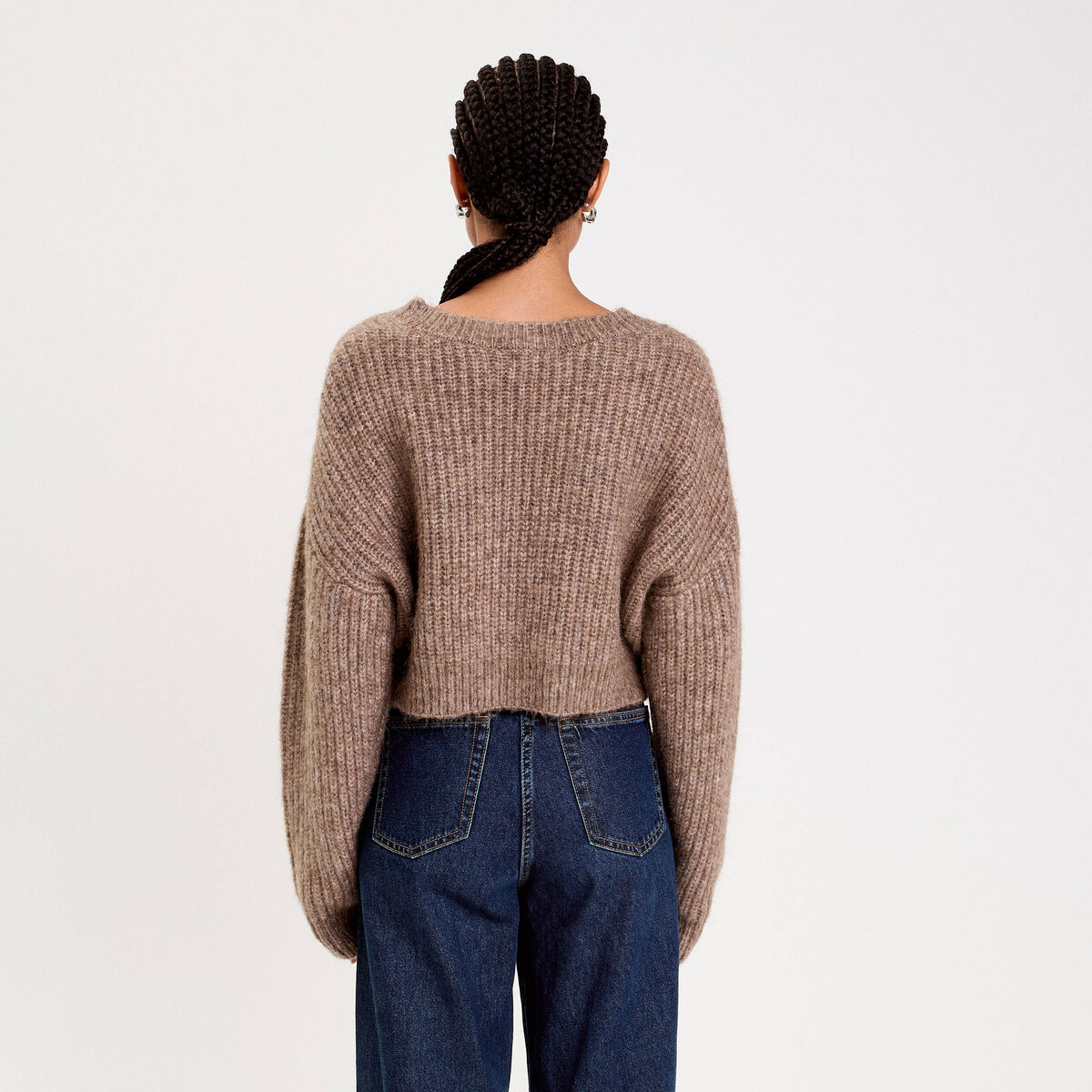 Gilet col v manches longues taupe femme