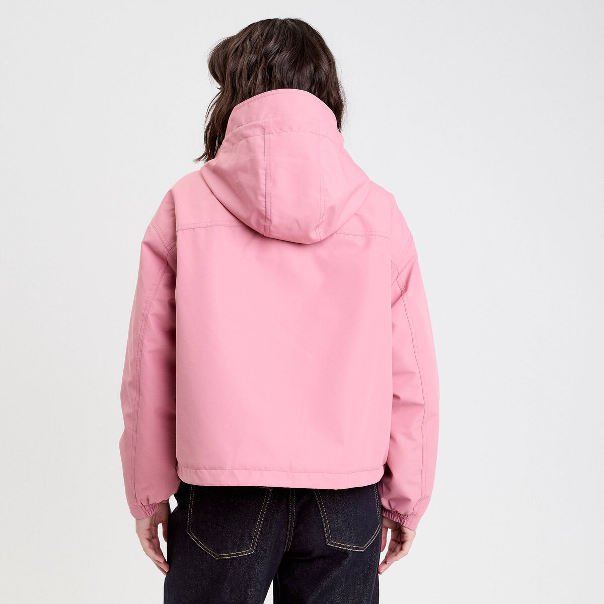 Veste courte bas resserré à capuche rose clair femme