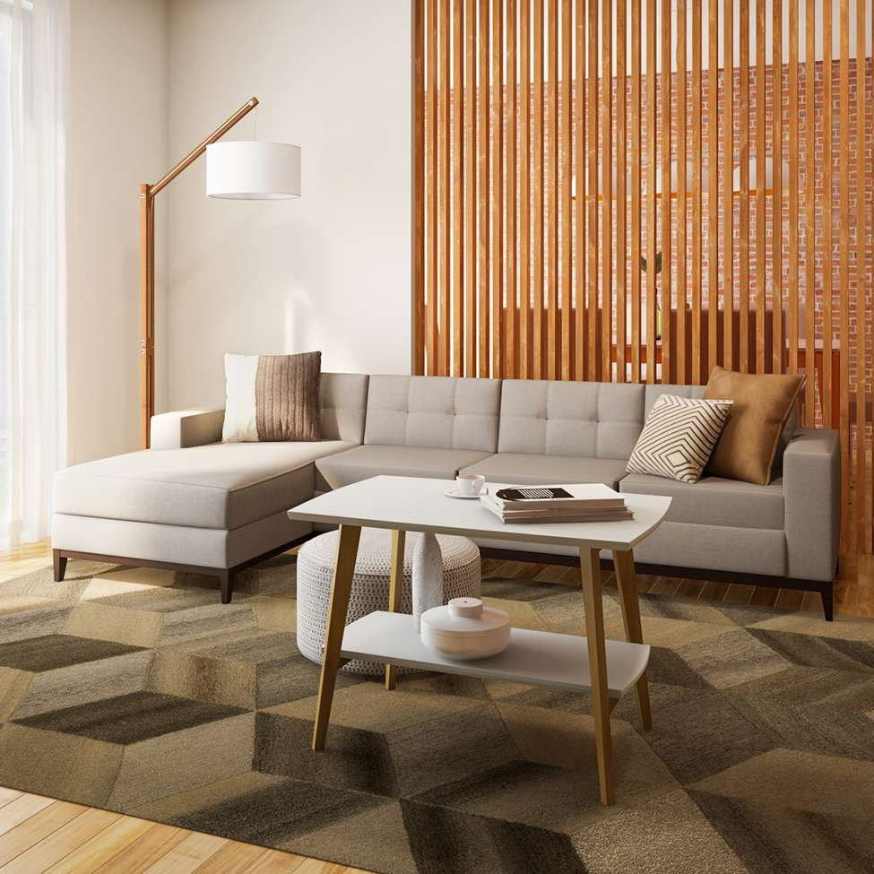 Sofá 4 Lugares Calmness com Chaise Esquerdo Pés e Base em Madeira Linho Cotton Cru em Promoção | Ofertas na Americanas