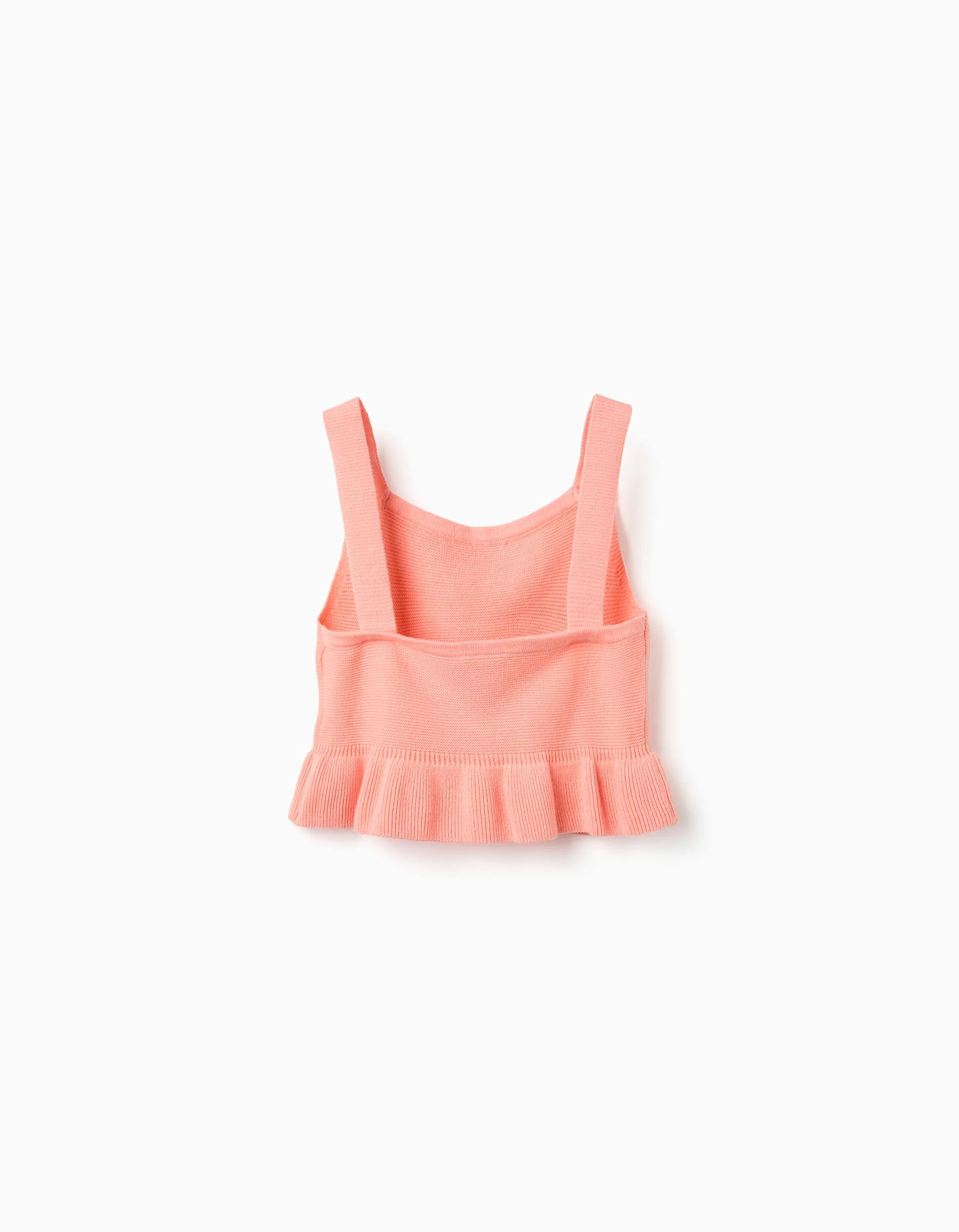 Sleeveless knitted top with ruffles for girls, light coral