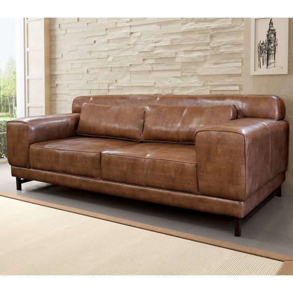 Sofá Malta 3 Lugares Couro Softline Mel B201 2,20M Pés Metálicos - D'Rossi