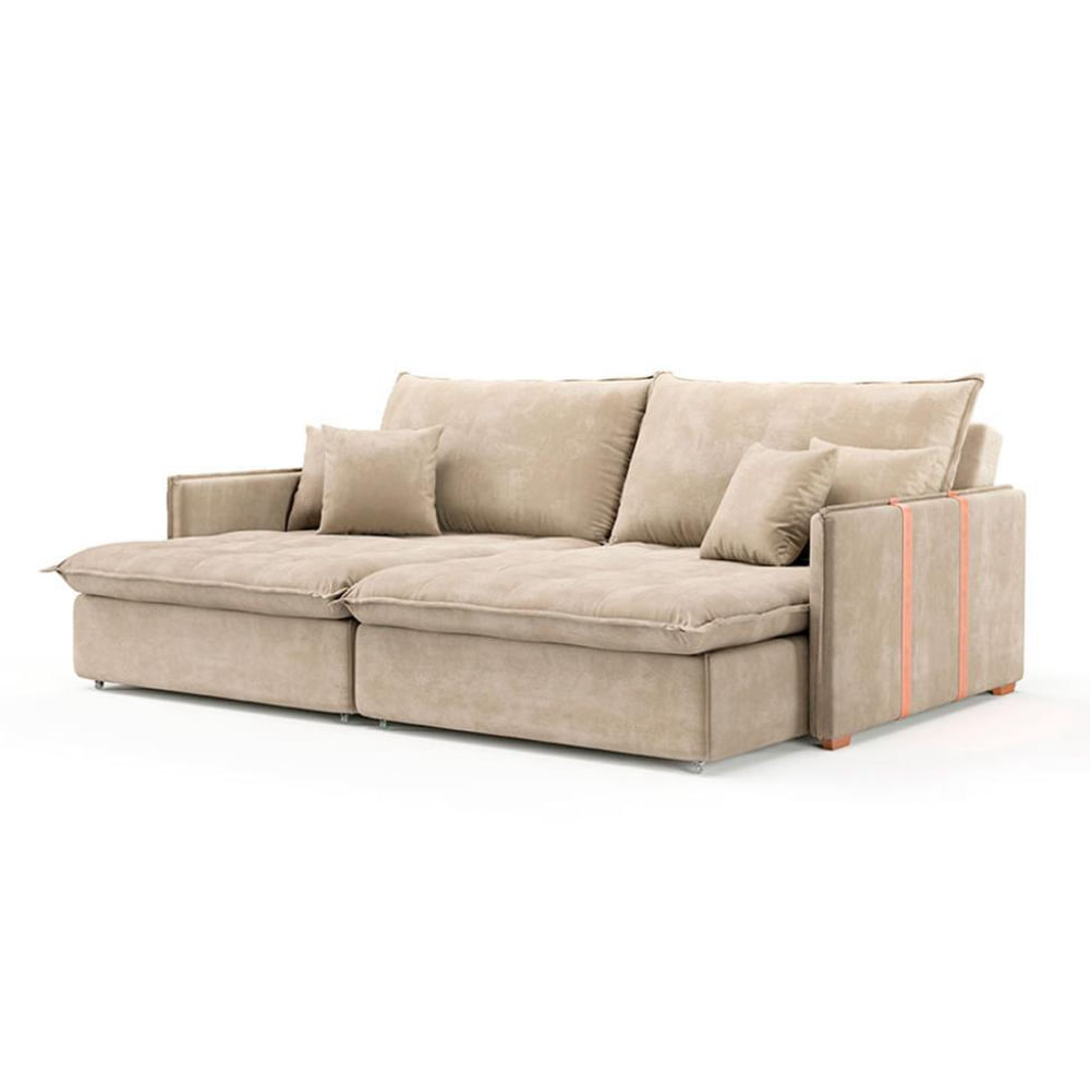 Sofá Retrátil Sem Caixa 3 Lugares Solomons Velosuede Bege 230 cm
