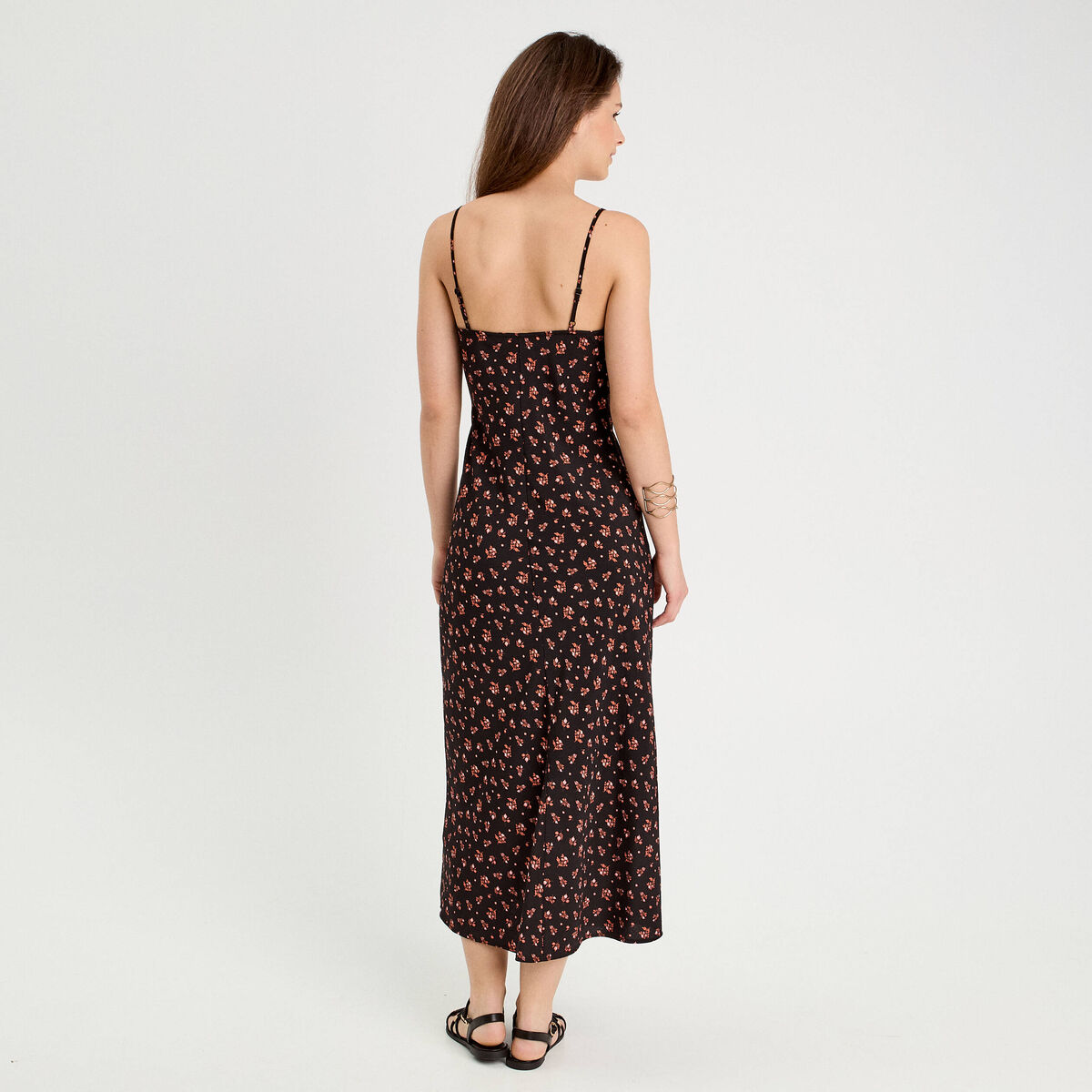 Robe longue droite bretelles noir femme