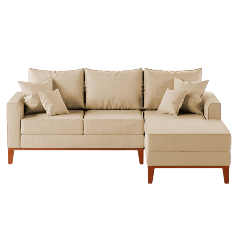 Sofá 3 Lugares Beny com Chaise Direito Suede Bege