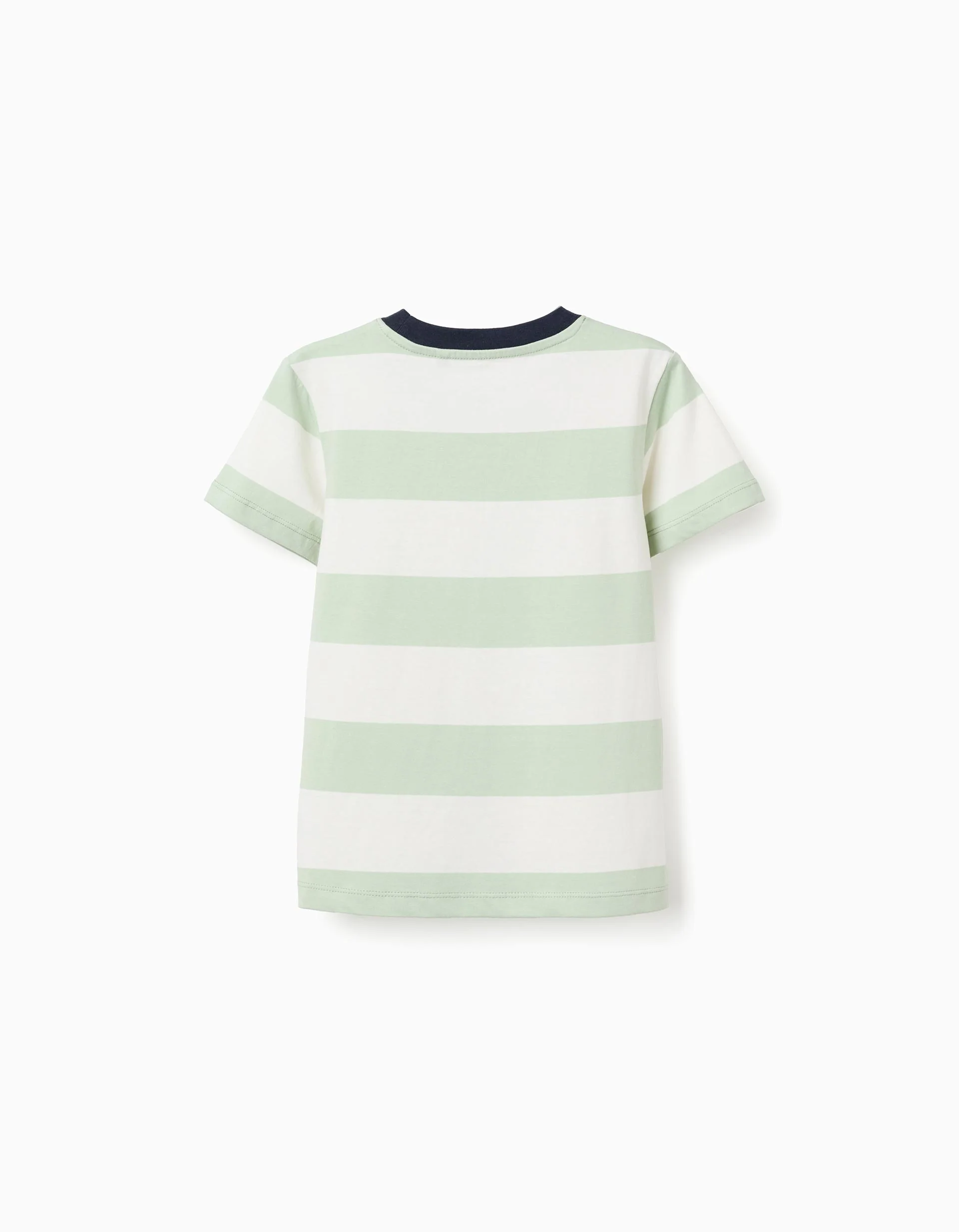 Striped cotton T-shirt for boys, white/green/blue
